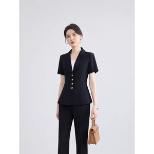 Women's Suit Set Gray Short Sleeve Blazer Pants Office Lady Anti-Wrinkle Daily Commute Interview Formal Wear - Product Image 4