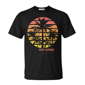 T-shirt graphique vintage palmier tropical style rétro coucher de soleil été plage pour vacances à la plage ou événements sur le thème tropical - Product Image 2