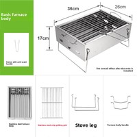 Four à barbecue portable en acier inoxydable épaissi, petit modèle domestique au charbon de bois, avec logo personnalisable, pour poisson, antiadhésif, pliable, finition polie