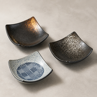 Ensemble de plats à sauce soja en céramique japonaise, motifs ondulés assortis, bols à tremper faits à la main pour les bars à sushi, les restaurants et la salle à manger à domicile