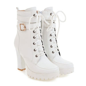 Bottines à talons hauts épais à lacets pour femme, chaussures d'hiver et de printemps, nouvelle mode - Product Image 3