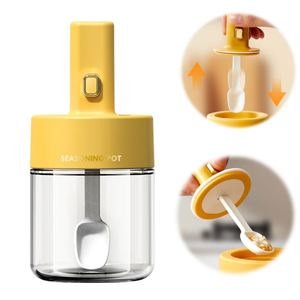 Wholesale New Design Herbs Pepper Container Salt Sugar Pot <b>Jars</b> Glass Seasoning <b>Spice</b> <b>Jar</b> With Retractable Plastic Spoon - Product Image 1