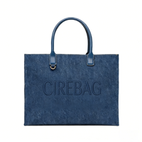 Individuelles Logo 2026 Damen Marine Denim Umweltfreundlicher Strukturierter Stoff Wasserdichte Faltbare Tragetasche Wiederverwendbare Große Handtasche