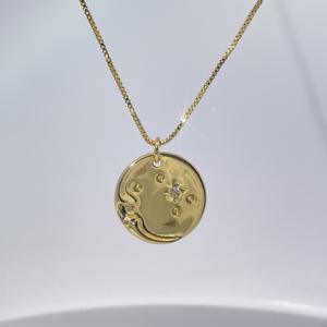 Collar con Colgante de Sol y Luna Chapado en Oro de Tianyu Gems, Colgante Redondo Simple con Diseño de Cielo Estrellado para Mujer, Joyería de Moda - Product Image 1