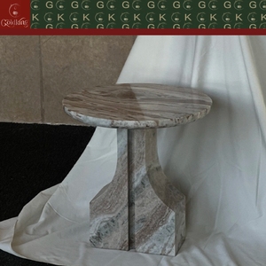 Table d'appoint ronde en <span class=keywords><strong>marbre</strong></span> veiné gris brun GOLDKING, base sculpturale, style moderne, pour salon, entrée, OEM ODM Direct - Product Image 5