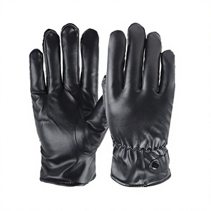 Gants en cuir longs jusqu'au poignet, style uni, écologiques, compatibles écran tactile, thermiques, chauds, pour toutes les saisons, usage quotidien, doublés de fourrure, noirs - Product Image 1