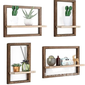 Retro wooden square picture frame wall <b>rack</b> for home living room wall storage <b>rack</b> for bedroom wooden decorative <b>shelf</b> - Product Image 2