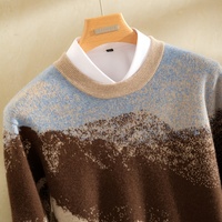 Pull en cachemire pour homme à col rond, motif paysage chinois traditionnel, jacquard montagne, chaud pour l'hiver