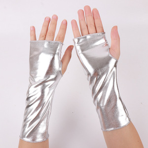 Gants courts sans doigts pour femmes, style punk, pour Halloween, soirée dansante, en cuir PU brillant - Product Image 5