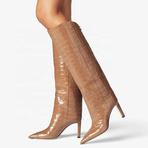 Bottes longues élégantes pour femmes à imprimé animal, talons hauts, bout pointu, bottines tendance à hauteur du genou, tige droite - Product Image 2