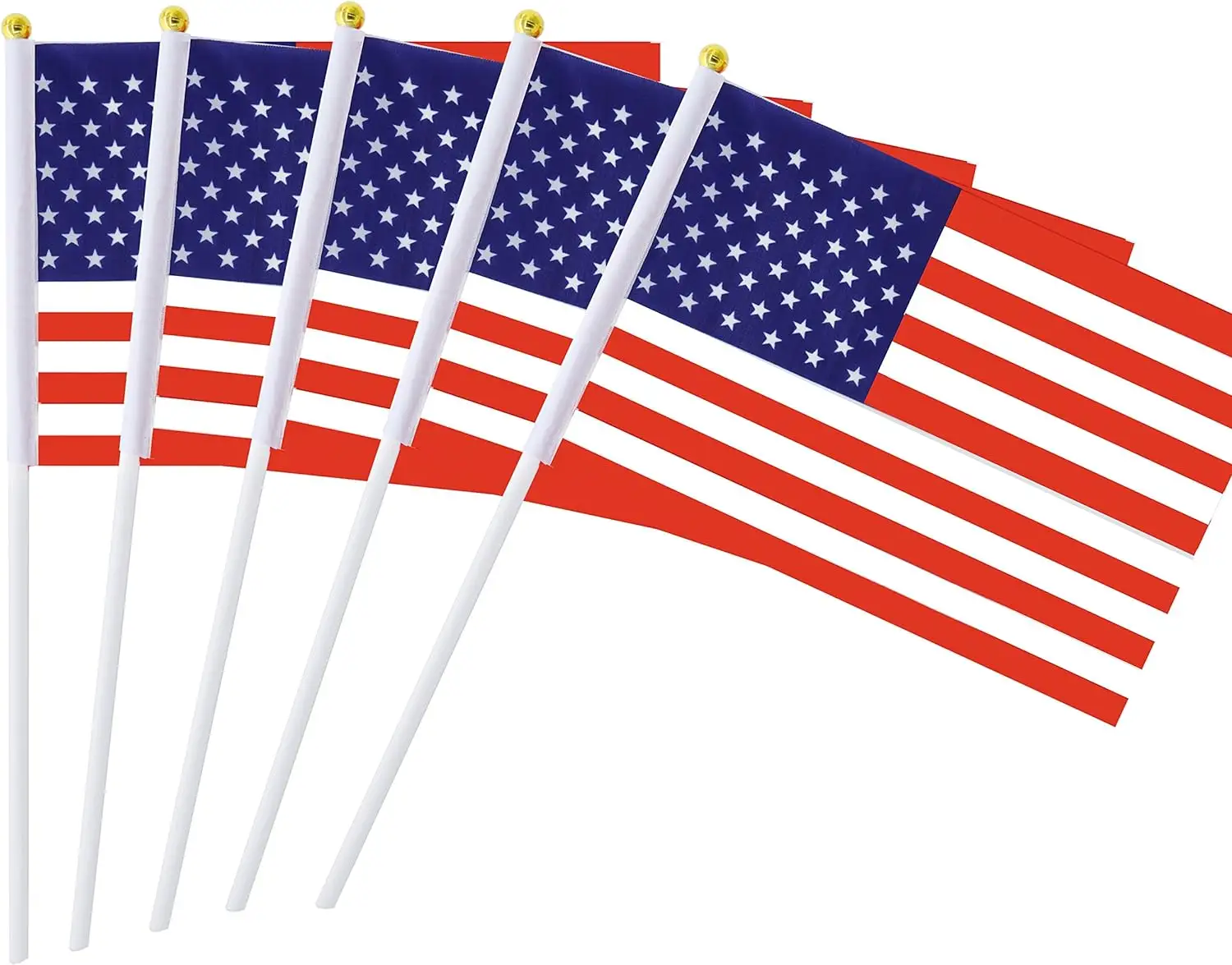 Prêt à expédier 100% polyester quatrième juillet Mini américain 20x30cm double face petits drapeaux américains à main sur poteau en PVC