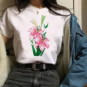 Women's printed graphic plants elegant women's aesthetic flowers short-sleeved clothing woman clothes