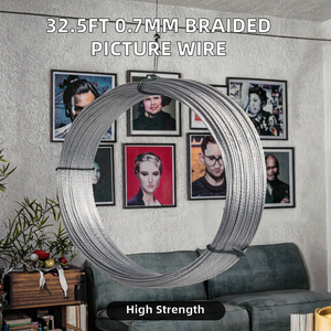 32.5 Feet(10m) Hot Dipped Galvanized Loop Tie <strong>Picture</strong> Hanging <strong>Wire</strong> 0.7mm Meta Braided <strong>Wire</strong> for Photo Frame Mirror Artwork Clock - Product Image 2