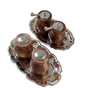 Elegant Wooden Salt and Pepper Shaker Set with Metal Tops for Kitchen Dining Table Seasoning Storage and Tabletop Decor - Product Image 1