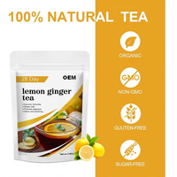 Thé aux herbes citron-gingembre OEM 28 jours, sans OGM, sans gluten, sans sucre, détoxifiant, amincissant, soutien immunitaire, aliment santé, thé en sachet