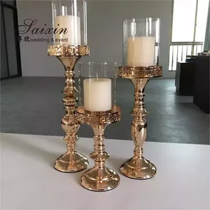 Juego votivo de hierro elegante, soporte de vela chapado en oro para mesa de boda, centros de mesa, venta al por mayor