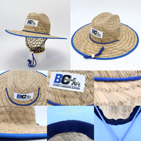 Chapeau de soleil en paille pour homme, style sauveteur, avec logo personnalisé tissé et impression sous la visière, idéal pour la pêche et le surf