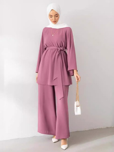 X729 manica lunga elegante Set giornaliero per donne arabe mediorientali modesto Abaya in viscosa traspirante e taglia uno per Eid - Product Image 4