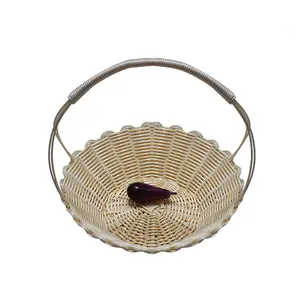 Eco-friendly Healthy Picnic Woven Bamboo Bread Wicker Plastic Rattan Egg Vegetable Fruit Kitchen Handle Basket For Storage