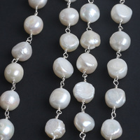 Vente en gros nouveauté 10-11mm bouton forme or ou argent plaqué collier à faire soi-même perle d'eau douce laiton chapelet chaîne