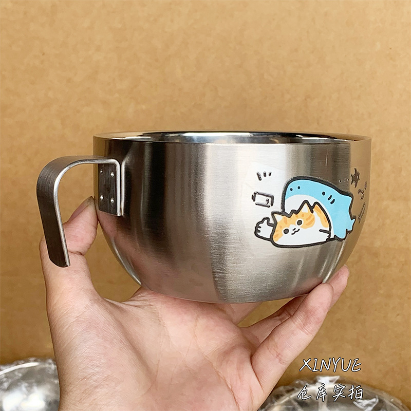 Single-handled rice bowl [Cartoon Kitten]