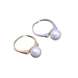Bague en argent S925 avec perle d'eau douce blanche ronde de 9-10 mm, bijoux minimalistes, forte brillance, faibles défauts, vente en gros - Product Image 3