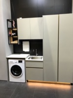 Meuble de cuisine en acier inoxydable durable, moderne, écologique, ignifuge, antirouille, avec évier utilitaire, unité de rangement, robinet et charnière, personnalisable