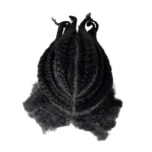 Peluca de fila de maíz trenzada de pelo brasileño masculino afroamericano, postizo barato, tupé Afro de encaje completo, <span class=keywords><strong>trenzas</strong></span> para <span class=keywords><strong>hombres</strong></span>, negro - Product Image 5