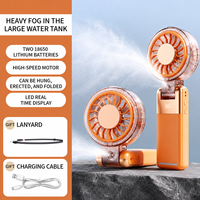Ventilateur portable USB sans balais, pliable, haute vitesse, mini-ventilateur à main avec pulvérisation de brume et affichage numérique pour les voyages en extérieur