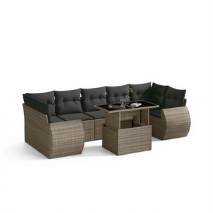 <b>Grey</b> Pe Rattan Garden Sofa Set 6 Seater Outdoor Furniture Contemporary Design With Steel <b>Frame</b> And Tempered Glass Table - Product Image 1