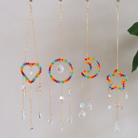 Campanas de Viento de Cristal K9, Círculos de Corazón Pentagonales, Atrapasoles de Luna y Sol, Decoración para el Hogar de Halloween y Navidad, Siete Chakras, Feng Shui