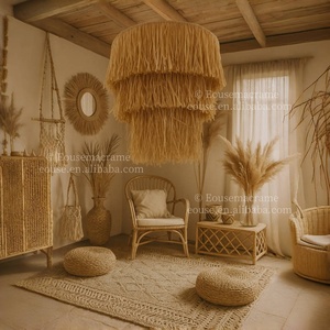 45*50cm rafia naturale fatto a mano lampada paralume in <span class=keywords><strong>Macrame</strong></span> lampadari a soffitto a parete Boho luce decorazione con copertura EH2507014 - Product Image 3