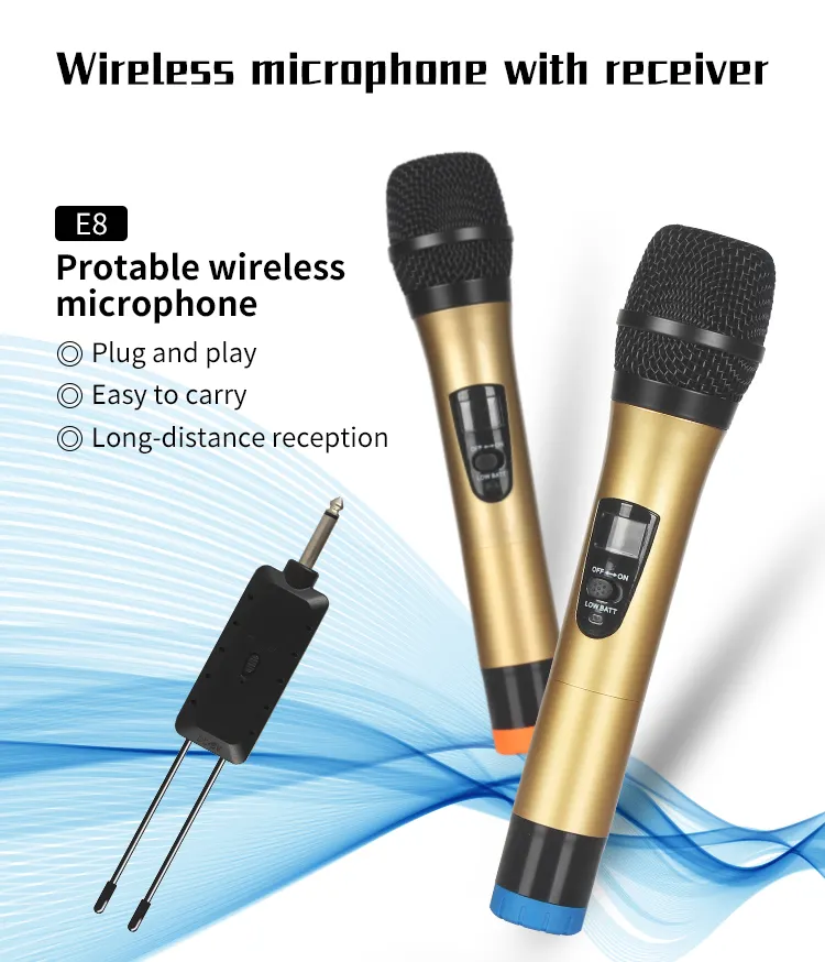 E8 Wireless Microphone 2 Channels UHF Professional Handheld Mic Micphone Micro Phone For Karaoke Meeting 50 Meters Sing Song KTV