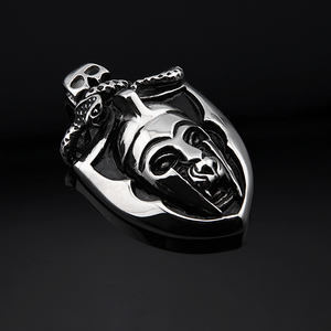 Punk thép không gỉ đúc lá chắn Mặt dây chuyền thời trang cá nhân mặt nạ Mô hình mặt dây chuyền vòng cổ cho nam giới - Product Image 3