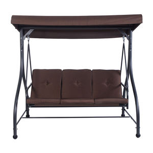 Dondolo da Giardino a 3 Posti in Metallo Marrone, Letto Sospeso per Esterni con Tettuccio, Arredo per Cortile e Portico - Product Image 3