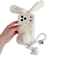 Nouvelle coque de téléphone en peluche lapin aux longues oreilles avec cordon en forme de cœur, esthétique douce pour iPhone 18 17 16 Pro Max 15 14 13 PC