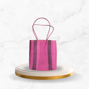 Bolso de Mano Tejido de Plástico Premium Hecho a Mano para Mujer - Bolso Sembagi Rosa de Moda Talla S SCB-0024S Hecho con Materiales Reciclados - Product Image 3