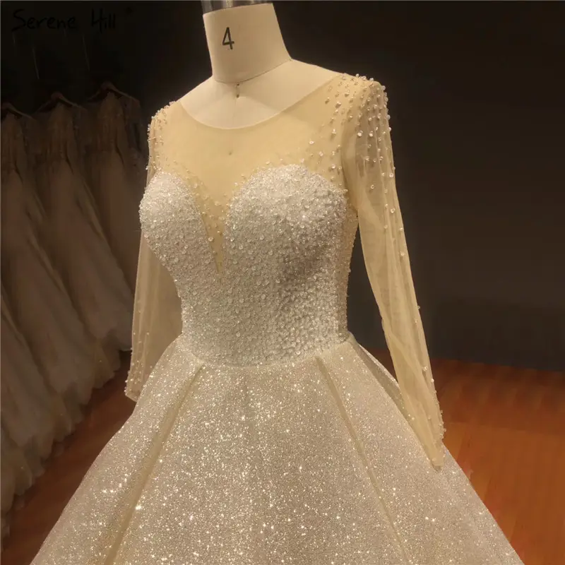 Vestidos de novia hechos a medida de manga larga con lentejuelas brillantes, vestidos de novia de princesa Vintage Serene Hill HA2261 2020