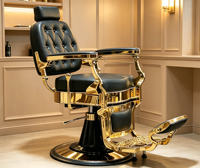 Fauteuil de Barbier Capitonnée Dorée Hydraulique Pivotante et Inclinable pour Salon de Coiffure, Coupe de Cheveux, Rasage de Barbe et Soins – Mobilier de Salon