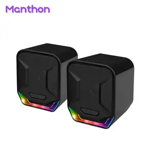 Alto-falante amazon home teatro, sistema de som usb para jogos, alto-falante de plástico rgb com luz de led em 7 cores 2.0