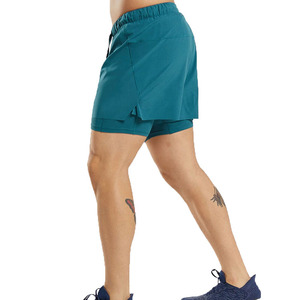 กางเกงขาสั้นเล่นกีฬาแห้งเร็วแบบลำลองของผู้ชายกางเกงขาสั้นเล่นยิมแบบสองชั้นลายพื้นป้องกันการยับปรับแต่งได้ - Product Image 3