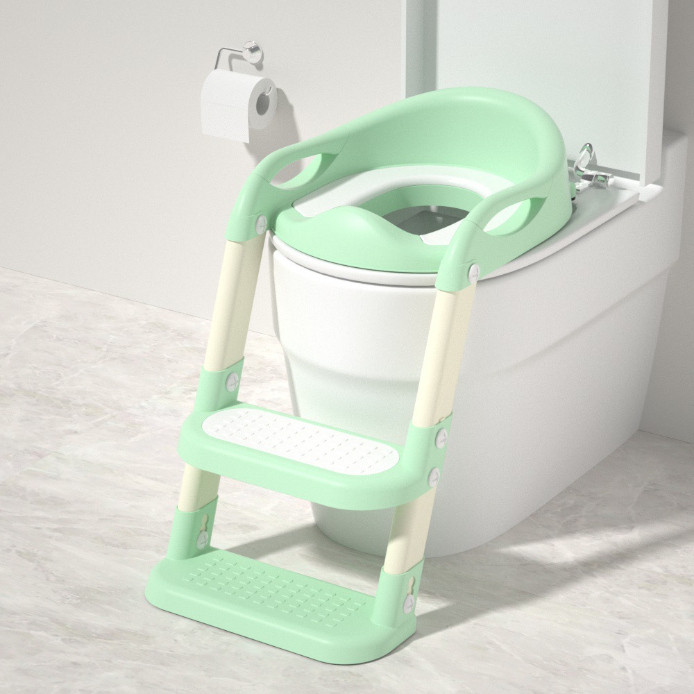 Siège de toilette étagé, coussin en PVC vert clair