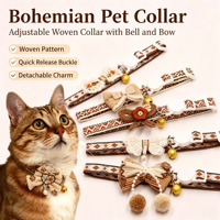 Collier pour chat couleur café avec nœud en dentelle, pendentif perlé et clochette, boucle de sécurité anti-étranglement pour animaux de compagnie