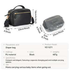 <span class=keywords><strong>Sac</strong></span> à langer mini élégant en cuir PU haut de gamme avec fonction résistante à l'eau pour bébé fille et garçon, avec matelas à langer intégré - Product Image 5