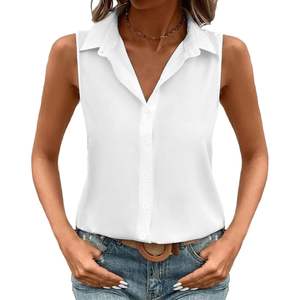 2025 femmes décontracté Plaid Blouses sans manches boutonné col en V débardeurs brodé Logo taille XL pour travail bureau - Product Image 1