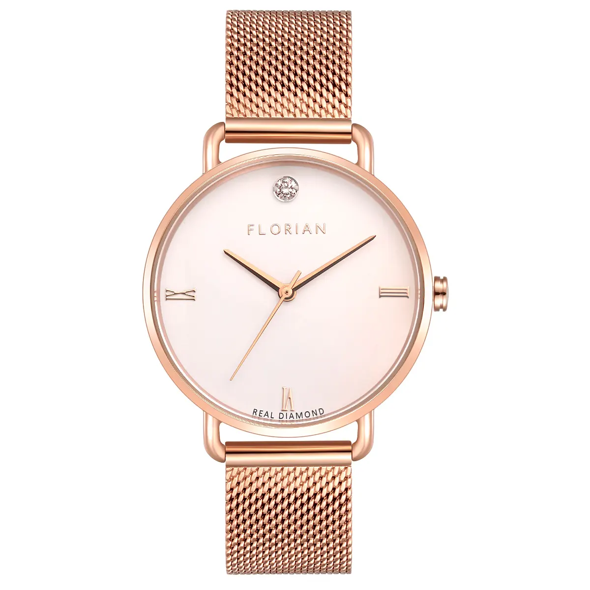 Pure 0.08 Carat Natural Diamond Rose Gold Mesh band Watch | 36mm F36A01-C01-RG