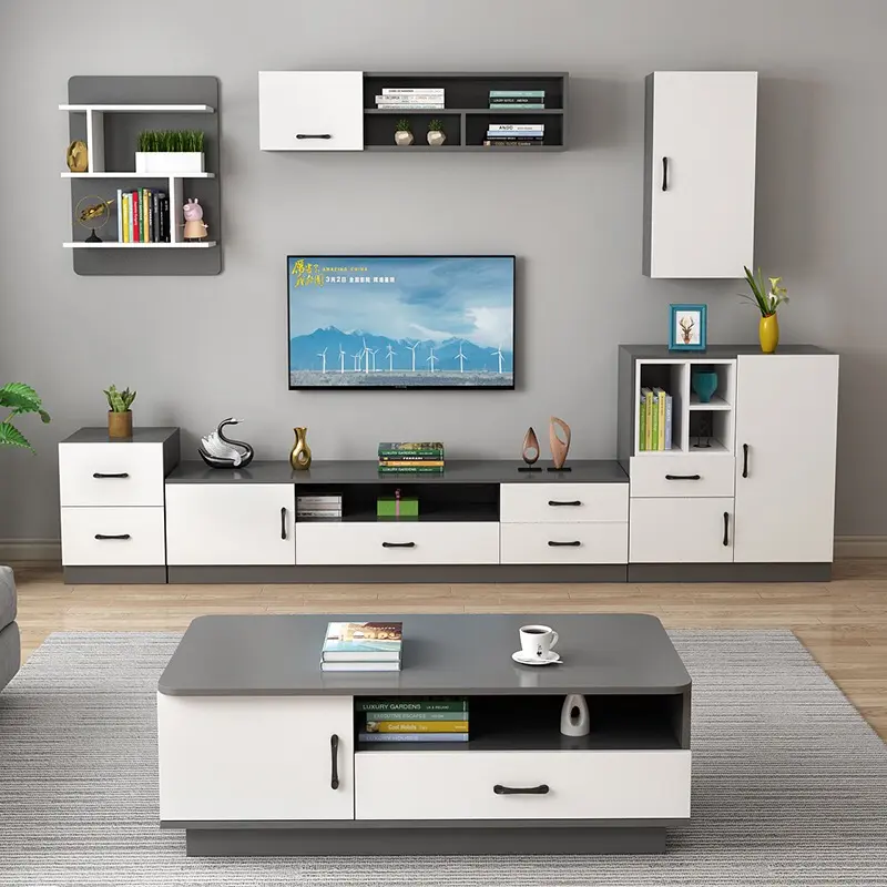 Thiết kế hiện đại mới phòng khách bằng gỗ Bắc Âu Bàn cà phê và TV đứng Set