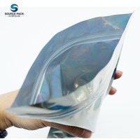 Pochette holographique laser avec logo imprimé en plastique personnalisé sac d'emballage à fermeture éclair hologramme arc-en-ciel avec fermeture éclair