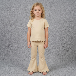 Ensemble pyjama décontracté 2 pièces pour filles en Spandex/Polyester, sans manches, écologique, couleur unie, pantalon confortable, bas évasé - Product Image 1