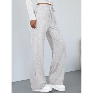 Pantalon de survêtement large pour femme, taille mi-haute, 100 % coton tricoté respirant, avec poches, pantalon de pyjama fluide et décontracté - Product Image 3